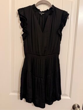 Steve Madden Black Ruffle Sleeve V-Neck Mini Dress